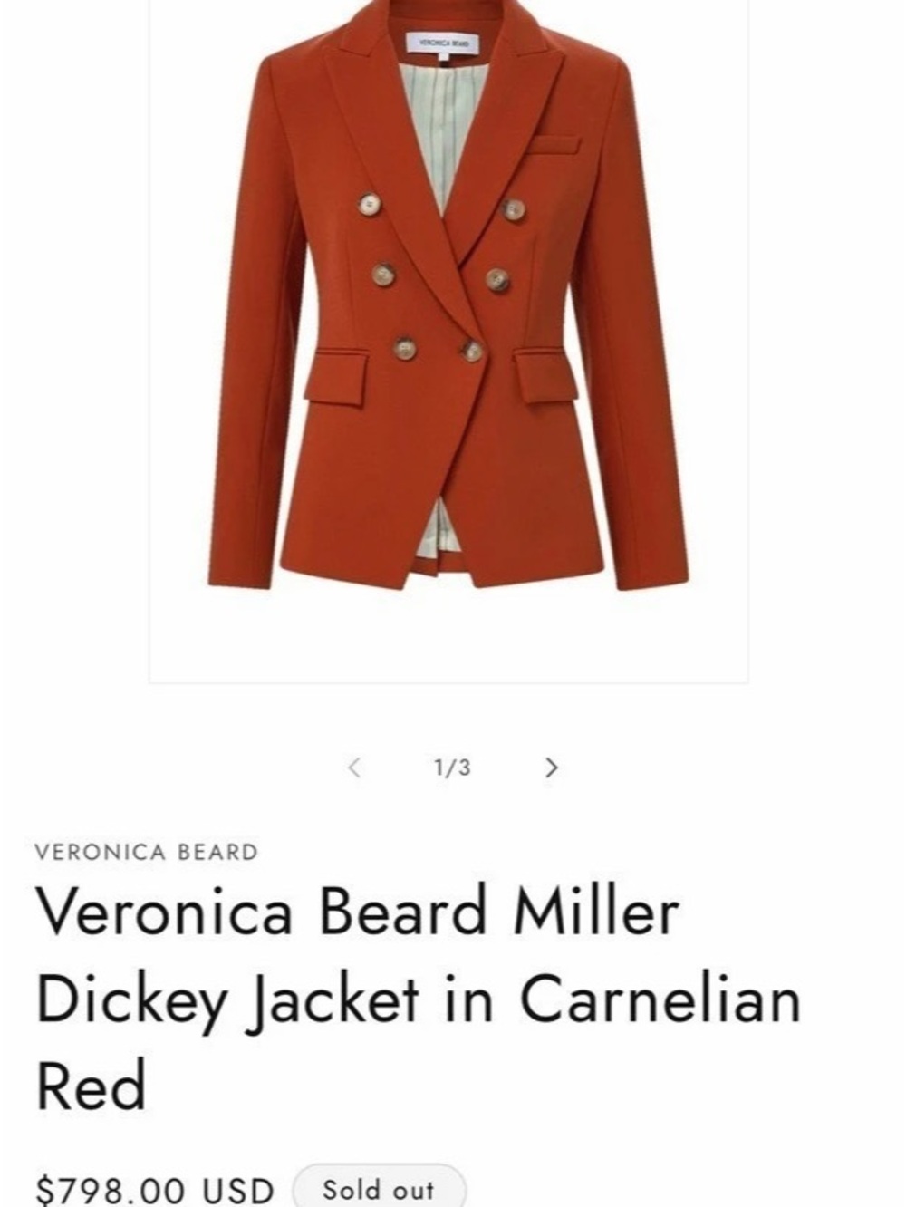 Only worn once Veronica Beard Miller Dickey Jacket in Carnelian Red Size 0!